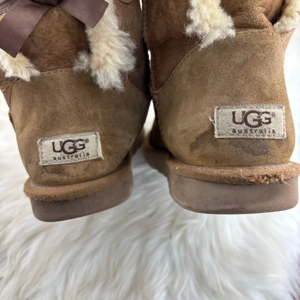 UGG Pull Up Bows Tan Winter Boots Size 9 Woman - Picture 5 of 15
